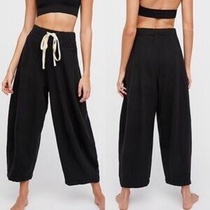 Free People Black Wild Is The Wind Wide-Leg Drawstring Lounge Pants